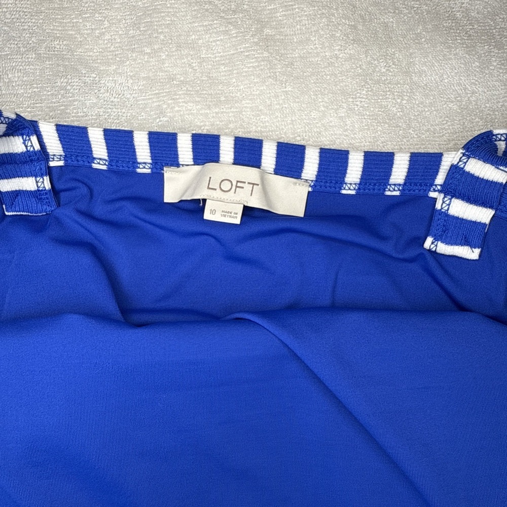 LOFT Blue White Stripe Ribbed Tank Maxi Dress Built In Bra Size 10 - Picture 5 of 11